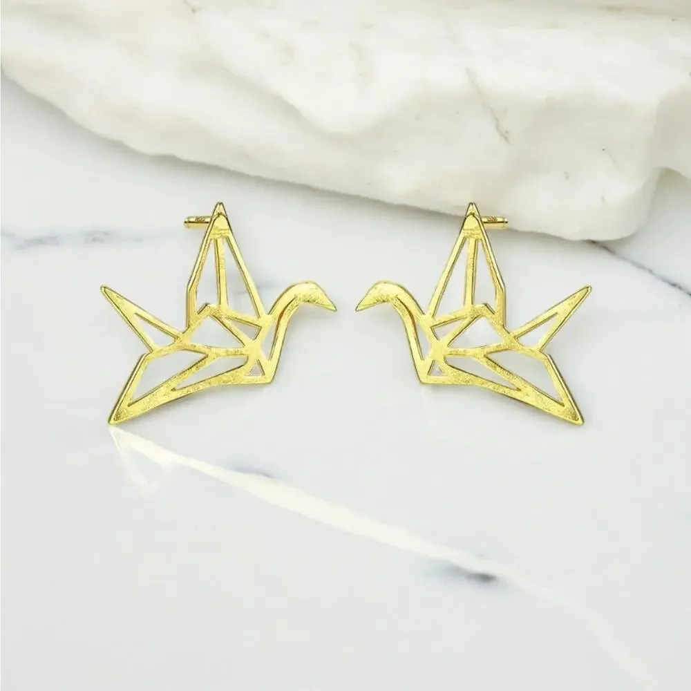 NEW sterling silver crane bird brushed stud earrings jewelry B5A